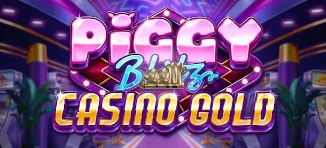 O anfitrião Piggy em um cenário luxuoso de cassino com luzes douradas e moedas.